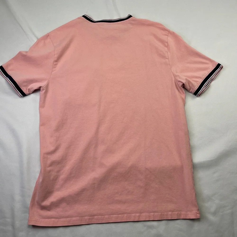 Ben Sherman Mens Pink Short Sleeve T-Shirt‎ Crew Neck Tipped Trim Size M